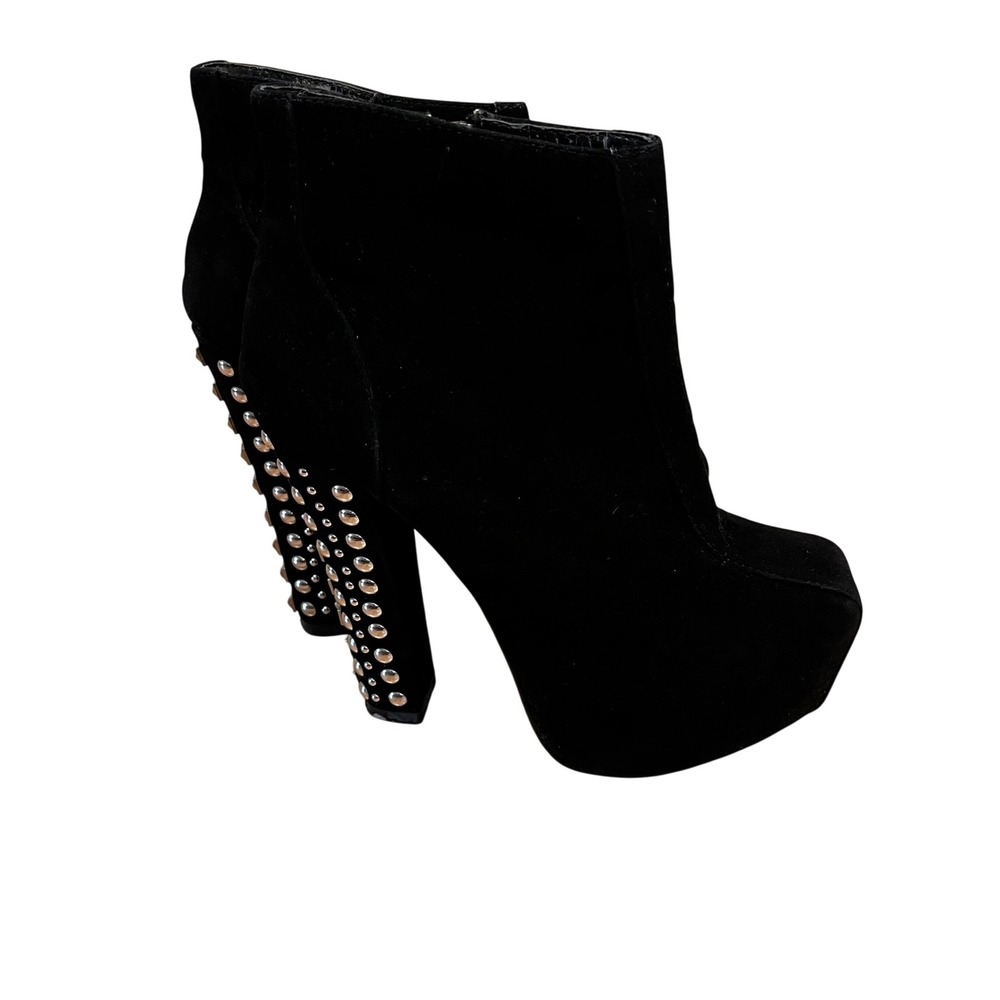 Black Faux Suede Studded Platform Ankle Boots Block Heel Size 7.5 Gothic Punk
